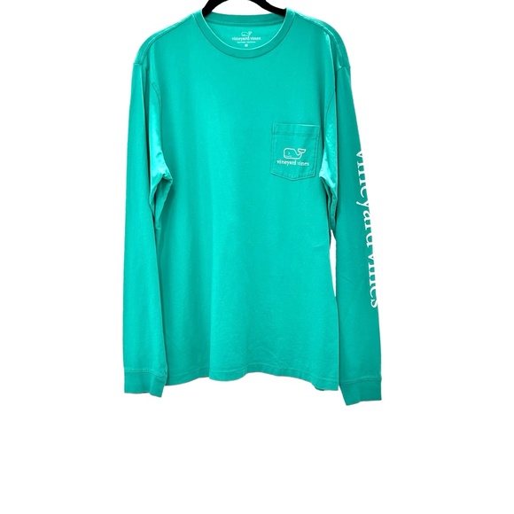 VINEYARD VINES AQUA VINTAGE WHALE GRAPHIC GARMENT DYED LONG SLEEVE POCKET - Picture 3 of 10